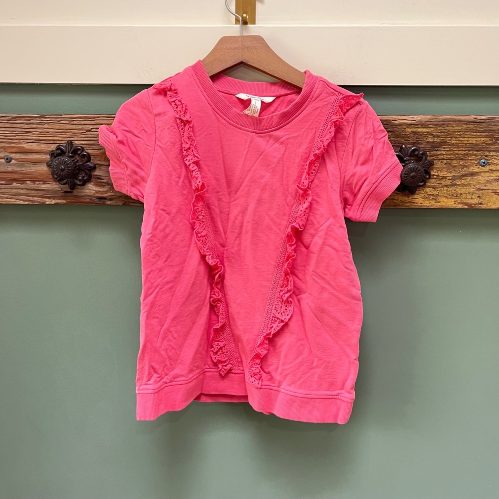 Matilda Jane Girls Pink Eyelet Ruffle Short Sleeve French Terry Top Size 10